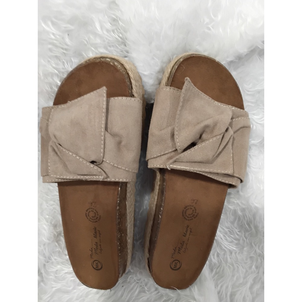 Michael‎ Kors Platform Slide Sandals Tan Bow Espadrille Cork Size 27 Mexico/7